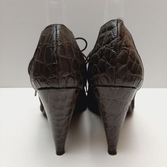 REBECCA BLUE Lace-up High Cone Heels Suede & Patent Leather Shoes Sz 7.5 Eur 38 - Picture 10 of 16